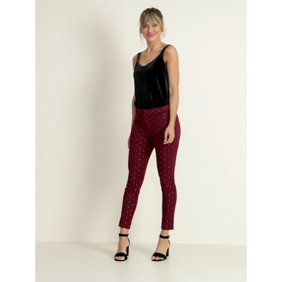 Old Navy Burgundy Rose Gold Polka Dot Mid-Rise Pixie Ankle Pants Size 4 Tall - Picture 1 of 14